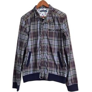 Y2K Modern Amusement Indie Sleaze Plaid Bomber Jacket Tartan Harrington Size M